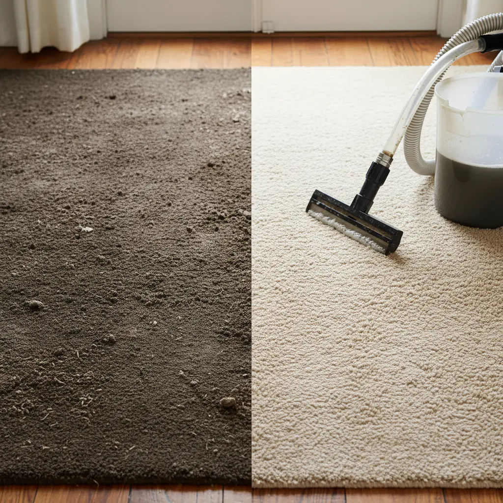 Before and after carpet cleaning