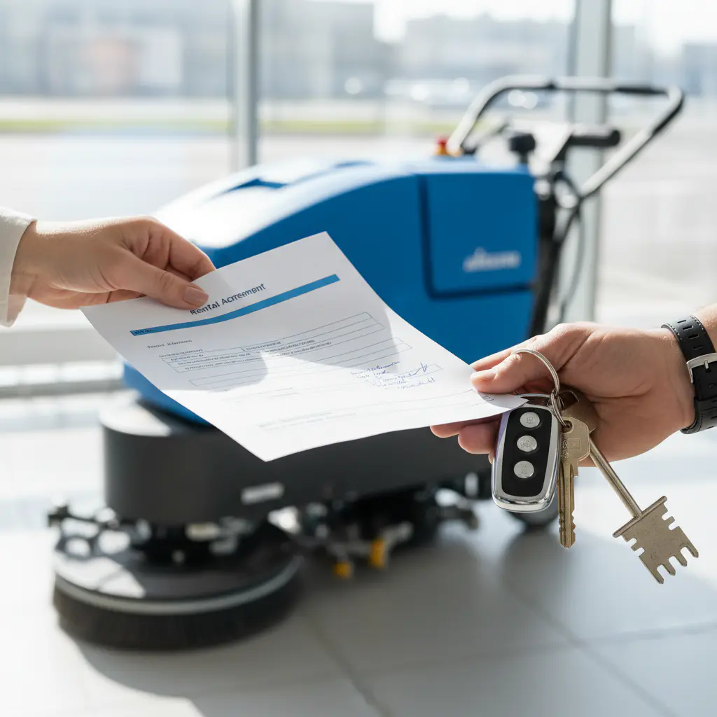 Hands holding rental agreement